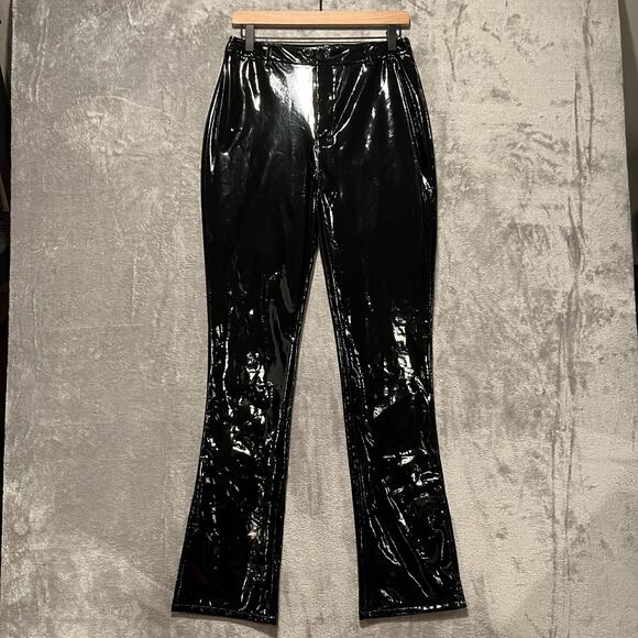 By Egreis Black Amity‎ Faux Leather Flared Leg Pants Size Medium New - Picture 1 of 8